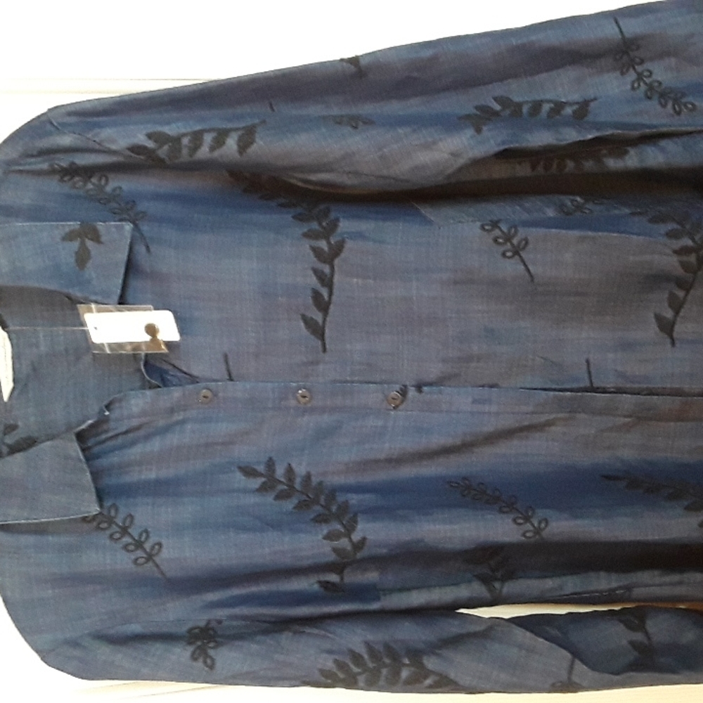 Soft Surroundings dark blue with black embroidered designs size large NWT